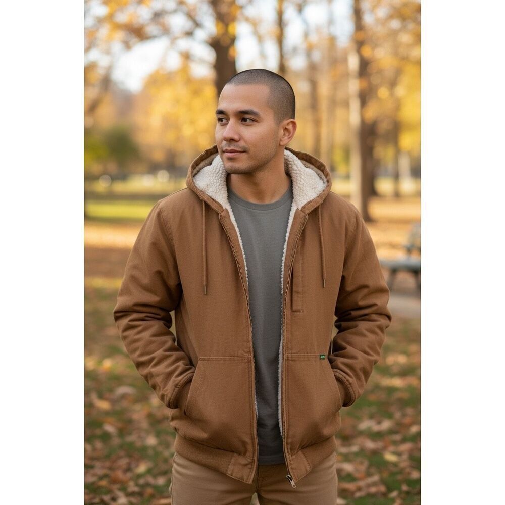 Mens Lee Lee’s Tobacco Bomber Barn Chore Faux Sherpa Lined Zip Jacket Coat Sz L